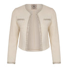 Ariana Cream Tweed Three - Piece Set with Cropped Jacket & Ruffle Skirt - TweedLaBelAriana Cream Tweed Three - Piece Set with Cropped Jacket & Ruffle Skirttweedjackettweed