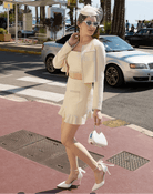 Ariana Cream Tweed Three - Piece Set with Cropped Jacket & Ruffle Skirt - TweedLaBelAriana Cream Tweed Three - Piece Set with Cropped Jacket & Ruffle Skirttweedjackettweed