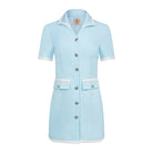 Colette Powder Blue Tweed Mini Dress with Silver Buttons - TweedLaBelColette Powder Blue Tweed Mini Dress with Silver Buttonstweedjackettweed